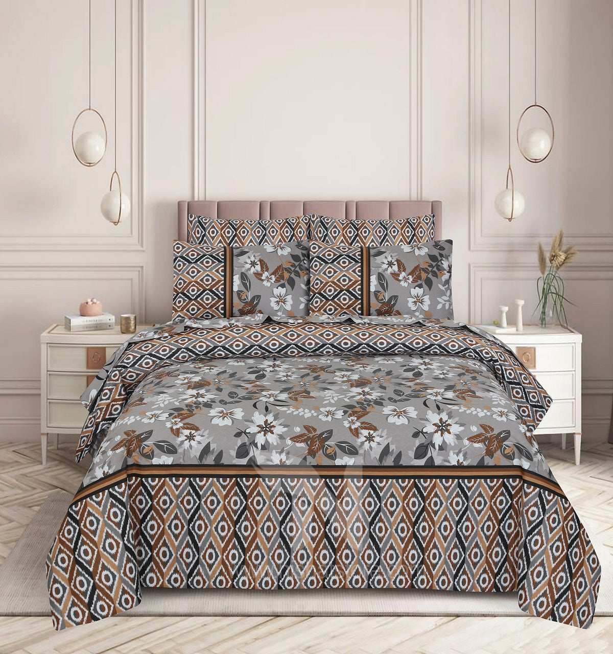 Floral Reversible Cotton Quilt Cover 6 Pcs Design #208