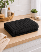 Premium Cotton Bath Towel Narrow Stripe Black