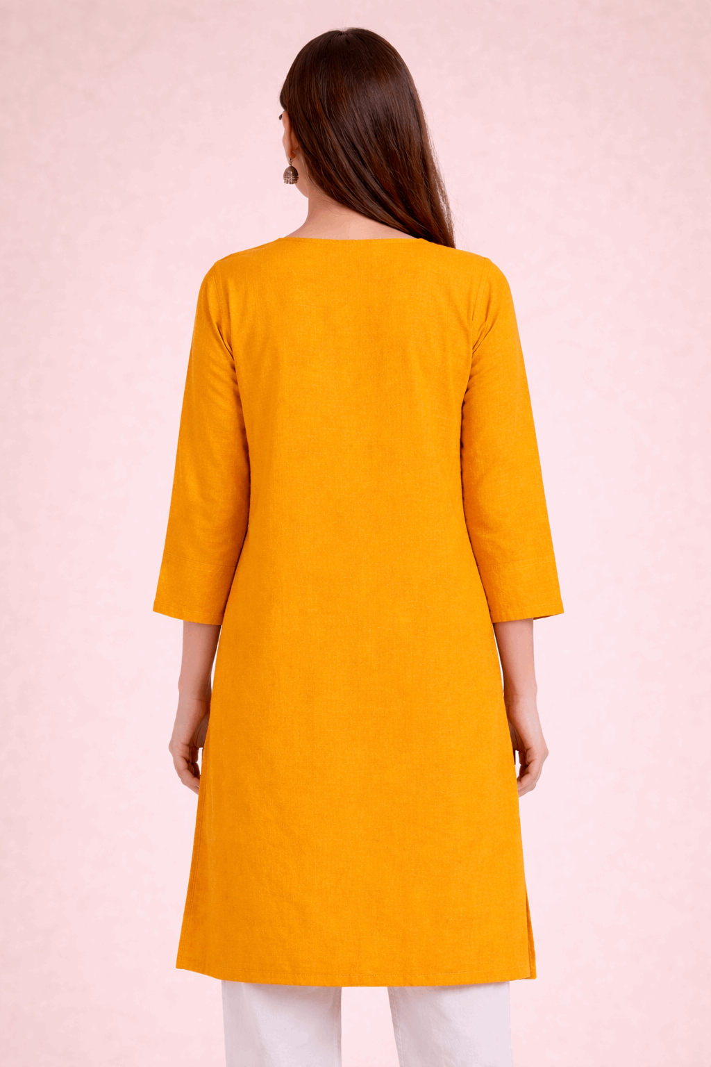 Floral Embroidered Orange Cotton Kurta