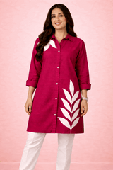 Botanical Embroidered Button-Down Kurta Red