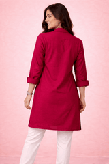 Botanical Embroidered Button-Down Kurta Red