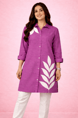 Botanical Embroidered Button-Down Kurta Purple