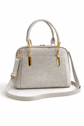 Elegant Shimmer Top-Handle Satchel – Beige