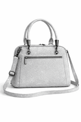 Elegant Shimmer Top-Handle Satchel Silver Grey