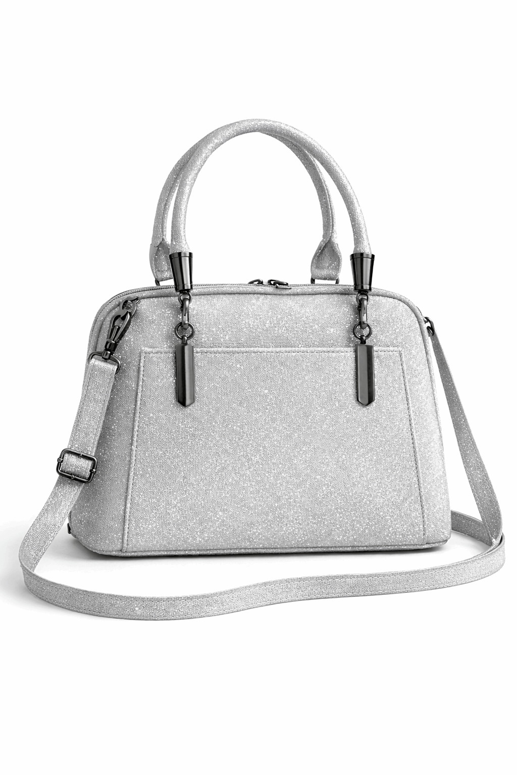 Elegant Shimmer Top-Handle Satchel Silver Grey