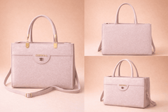 Blush Shimmer Square Satchel with Gold Hardware