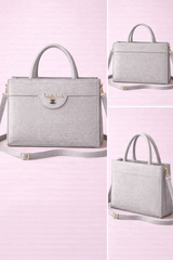 Silver Shimmer Square Satchel with Gold Hardware