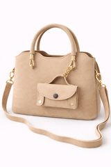 Modern Beige Satchel with Detachable Mini Pouch