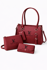 Elegant 3-Piece Maroon Handbag Set