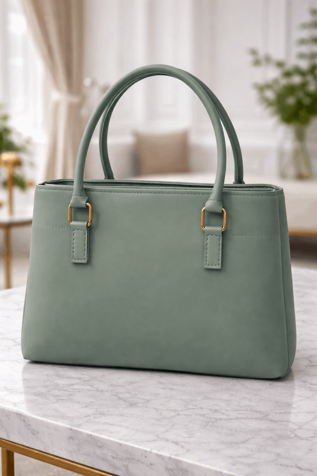 Jimmy Choo Pleated Leather Handbag with Gold-Tone Accents Green