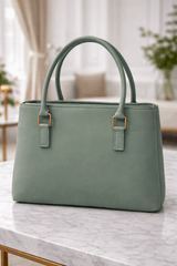 Jimmy Choo Pleated Leather Handbag with Gold-Tone Accents Green