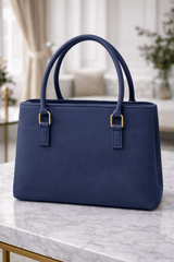 Jimmy Choo Pleated Leather Handbag with Gold-Tone Accents Blue