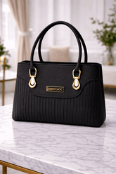 Jimmy Choo Pleated Leather Handbag with Gold-Tone Accents Black