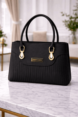 Jimmy Choo Pleated Leather Handbag with Gold-Tone Accents Black