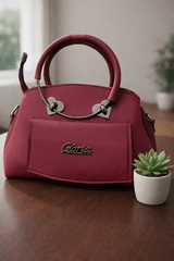 Gloria Heart-Accent Maroon Top-Handle Handbag