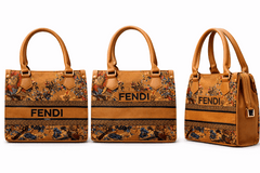 Fendi Roma Floral Embroidery Canvas Tote Bag - Mustard