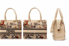 Fendi Roma Floral Embroidery Canvas Tote Bag - Off White
