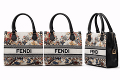 Fendi Roma Floral Embroidery Canvas Tote Bag - Black
