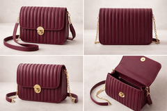 Elegant burgundy Pleated Crossbody Bag