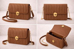 Elegant Brown Pleated Crossbody Bag