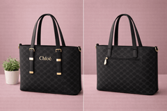 Chloë Signature Diamond Monogram Tote – Black