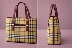 Chloé Signature Plaid Tote Bag – Tan & Wine Red check pattern