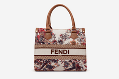 Fendi Roma Floral Embroidery Canvas Tote Bag - Brown
