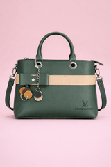 Dual-Handle Crossbody Bag with sand Stripe and Bow