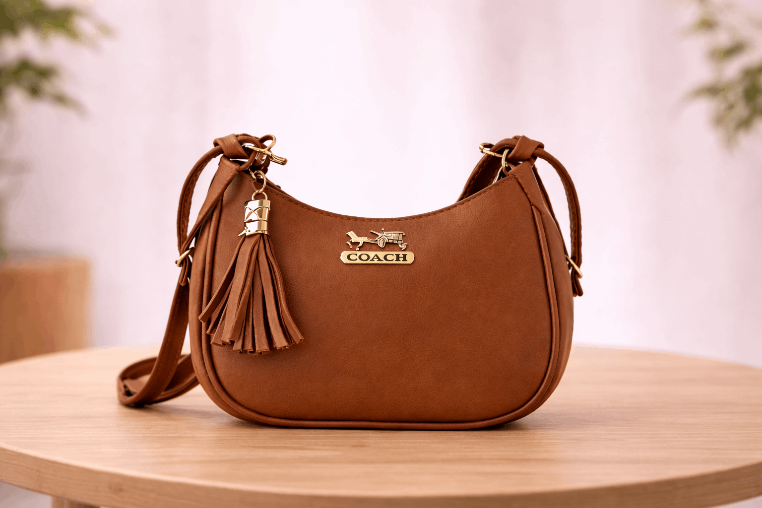 Brown Coach Hobo Bag – Leather with Tassel Accent