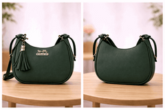Dark Green Coach Hobo Bag – Leather with Tassel Accent