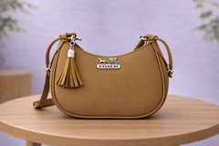 Camel Color Coach Hobo Bag – Vegan Leather with Tassel Accent