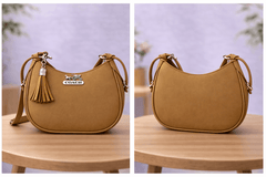 Camel Color Coach Hobo Bag – Vegan Leather with Tassel Accent