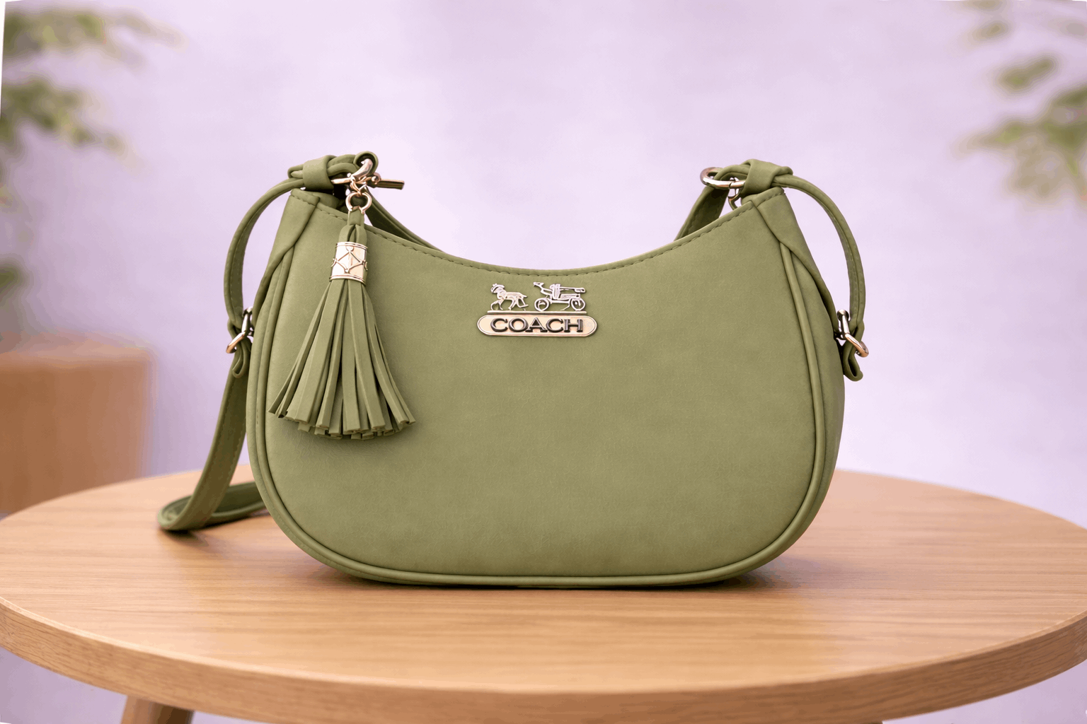 Sage Green Coach Hobo Bag – Leather with Tassel Accent