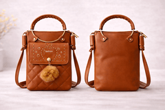 Quilted Vegan Leather Mini Crossbody Bag Brown