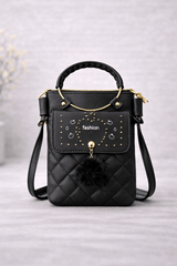 Quilted Vegan Leather Mini Crossbody Bag Black