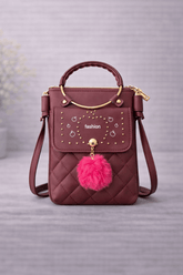 Quilted Vegan Leather Mini Crossbody Bag Burgundy