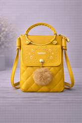 Quilted Vegan Leather Mini Crossbody Bag Mustard Yellow