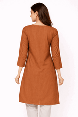 Brown Striped Floral Embroidered Kurta