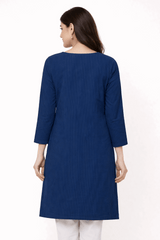 Blue Striped Floral Embroidered Kurta