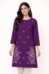 Purple Striped Floral Embroidered Kurta