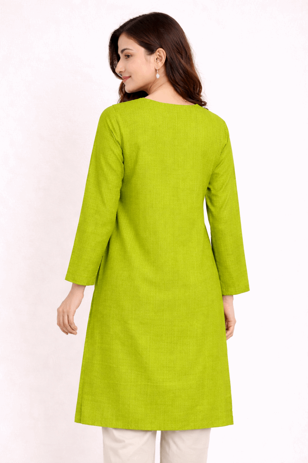 Floral Vine Embroidered Lime Green Cotton Kurta
