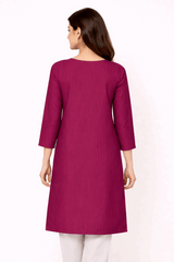 Maroon Striped Floral Embroidered Kurta