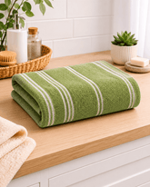 Classic Cotton Striped Bath Towel in Parrot Green