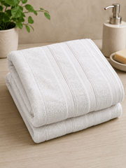 Dobby Border White Bath Towel