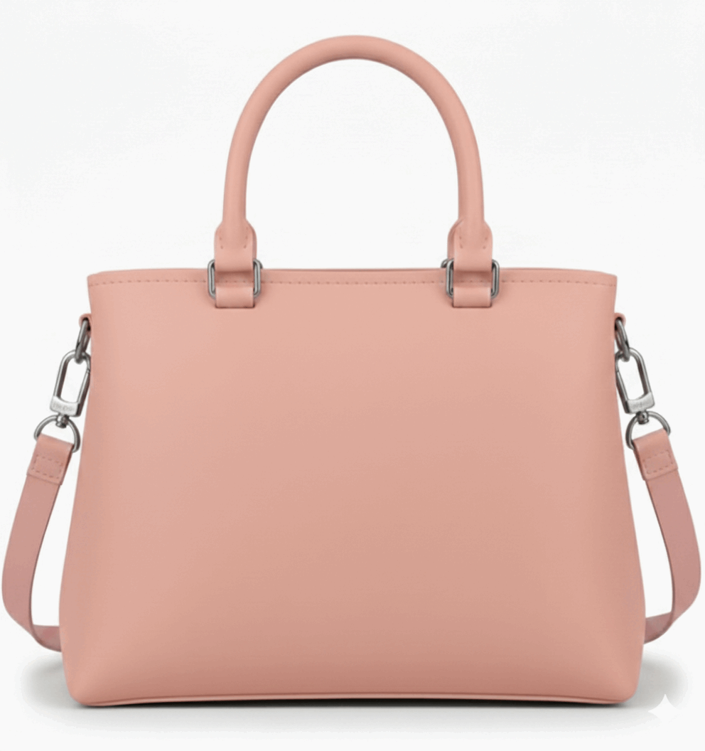 Dual-Handle Crossbody Bag with Black Stripe and Bow