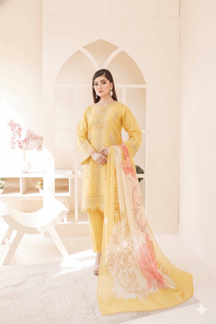 3 Piece – Embroidered Cotton Suit # 28