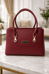 Jimmy Choo Pleated Leather Handbag with Gold-Tone Accents Maroon