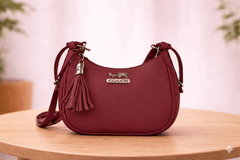 Maroon Coach Hobo Bag – Leather with Tassel Accent