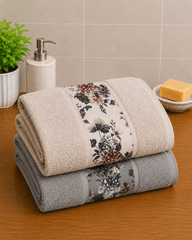 Printed Border Cotton Hand Towel (Pack of 2)