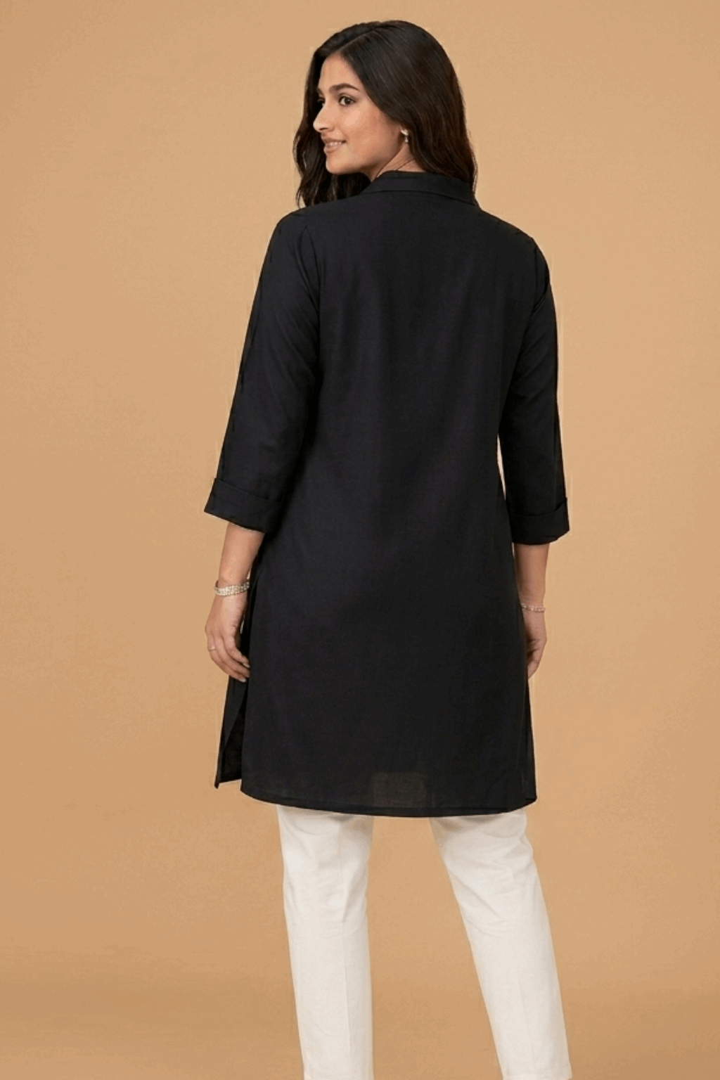 Botanical Embroidered Button-Down Kurta Black